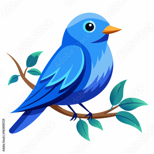 a blue bird on a branch vector illustration