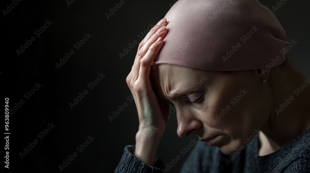 A woman enduring the pain and challenges of cancer treatment, reflecting strength and resilience through her sick. A woman enduring the pain and challenges of cancer treatment, reflecting strength and resilience through her sick.
