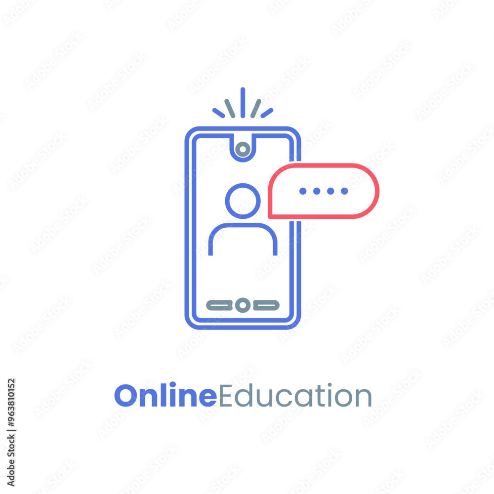 Fototapeta premium Online Education outline icon vector illustration with matching color scheme in trendy style. Education technology for e-learning courses. Editable graphic resources for many purposes.
