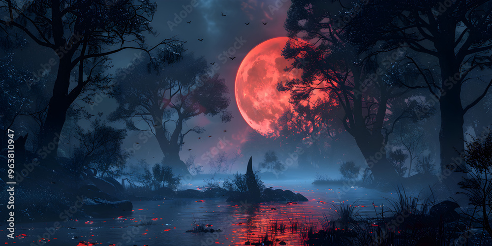 Obraz premium Background moon clouds and sky on Halloween d