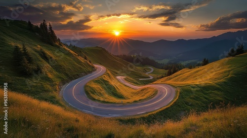 autumn mountains with winding mountain roads