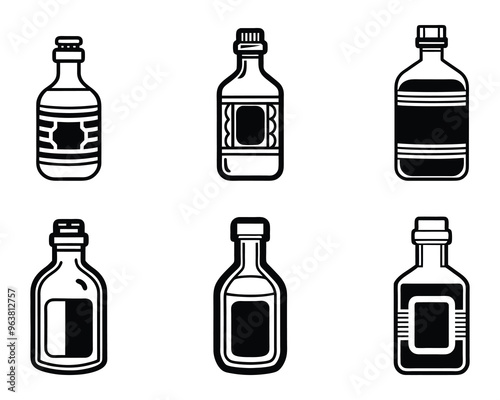 Bottle icon bundle set design in vector style