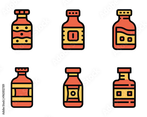 Bottle icon bundle set design in vector style