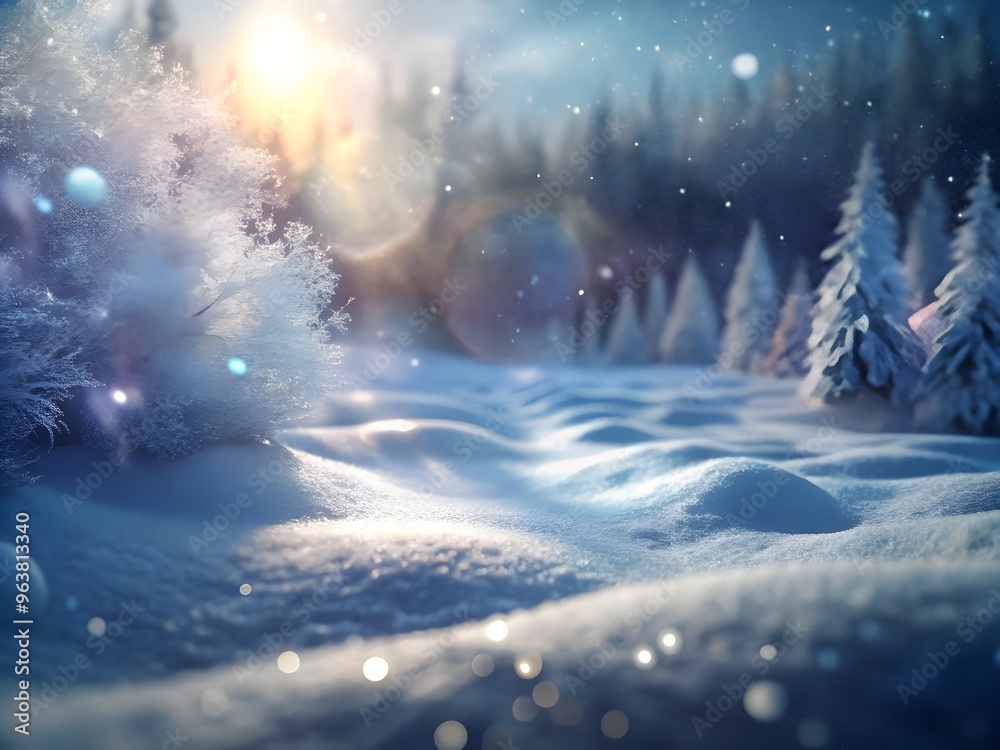 Abstract Snowy Scene with Bokeh and Frosty Texture smooth background