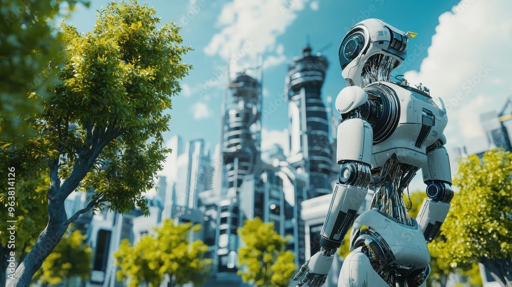 Futuristic Robotic Cityscape with Towering Skyscrapers and Innovative Architecture Futuristic Robotic Cityscape with Towering Skyscrapers and Innovative Architecture