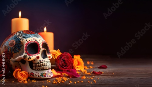 skull and candles day of the dead side view