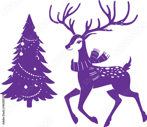 A purple deer with graphic elements vector illustration art on white background