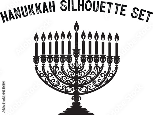 Menorah Silhouette. Candlesticks silhouette. hanukkah, menorah and lights ceremony silhouette. 