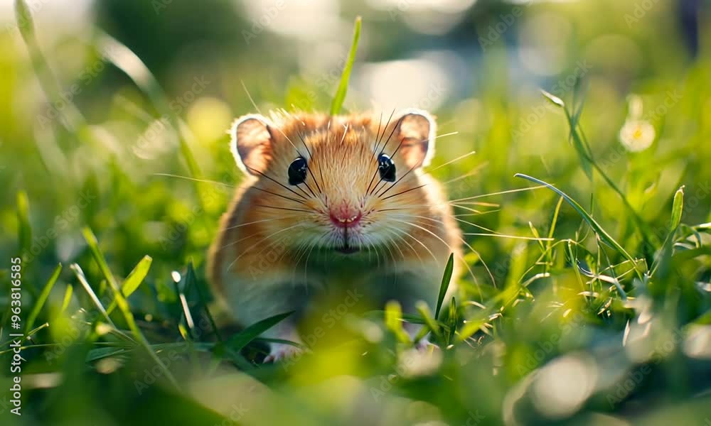 Cute Hamster in Green Grass Cute Hamster in Green Grass