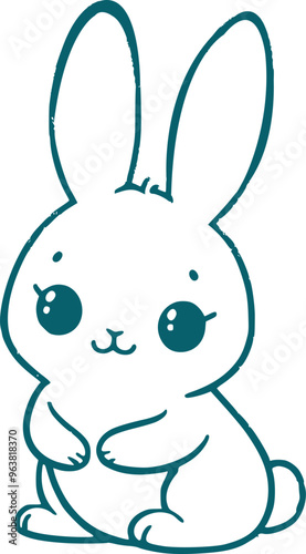 Continues line drawing blue Rabbit icon vector illustration art on white background generated Ai