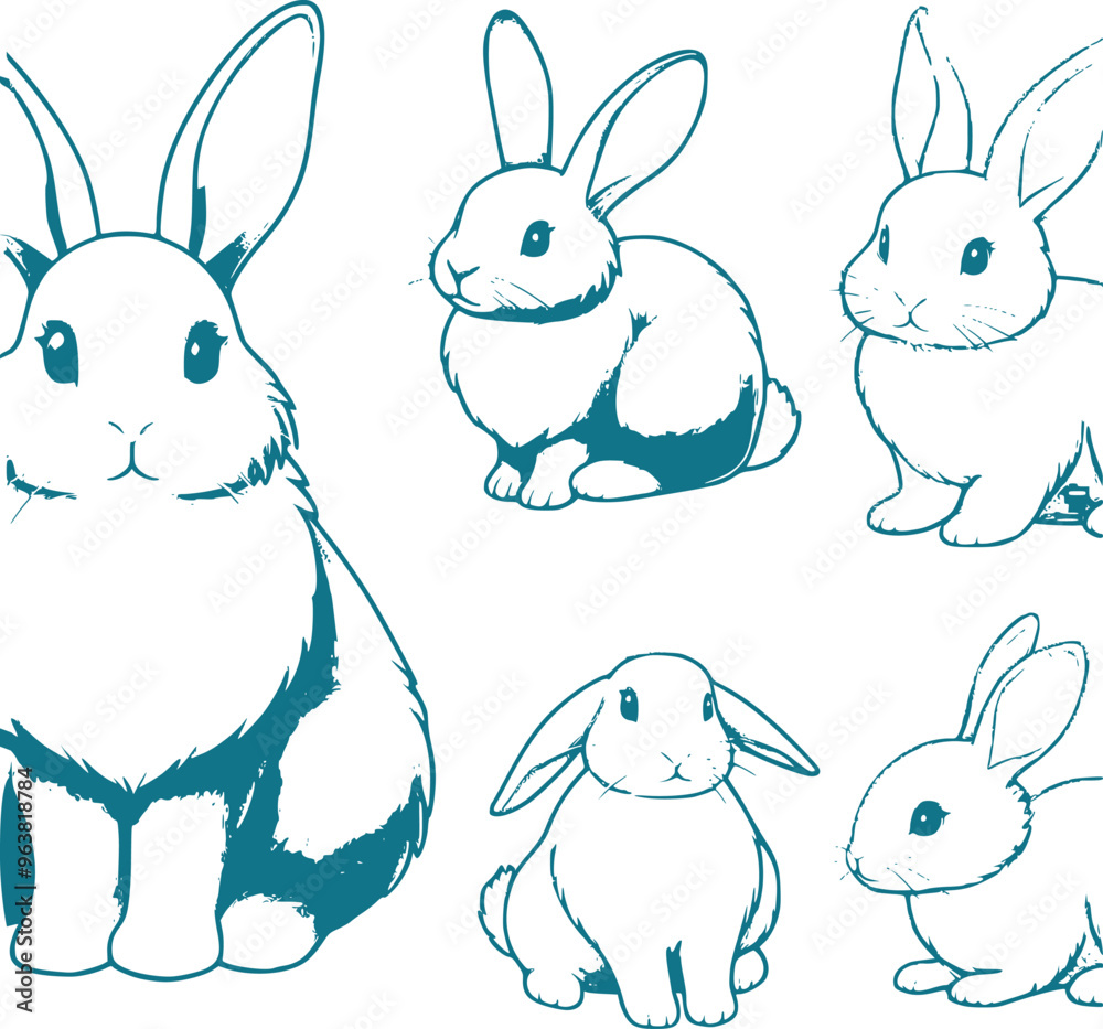 Continues line art Rabbit set template vector illustration art on white background generated Ai Continues line art Rabbit set template vector illustration art on white background generated Ai