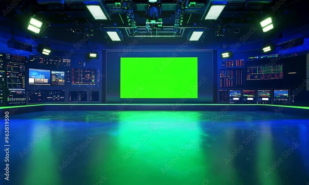 Futuristic Control Room with Green Screen