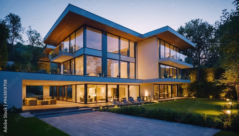 3d render of a luxurious house. Pool outside modern house at twilight 37 3d render of a luxurious house. Pool outside modern house at twilight 37