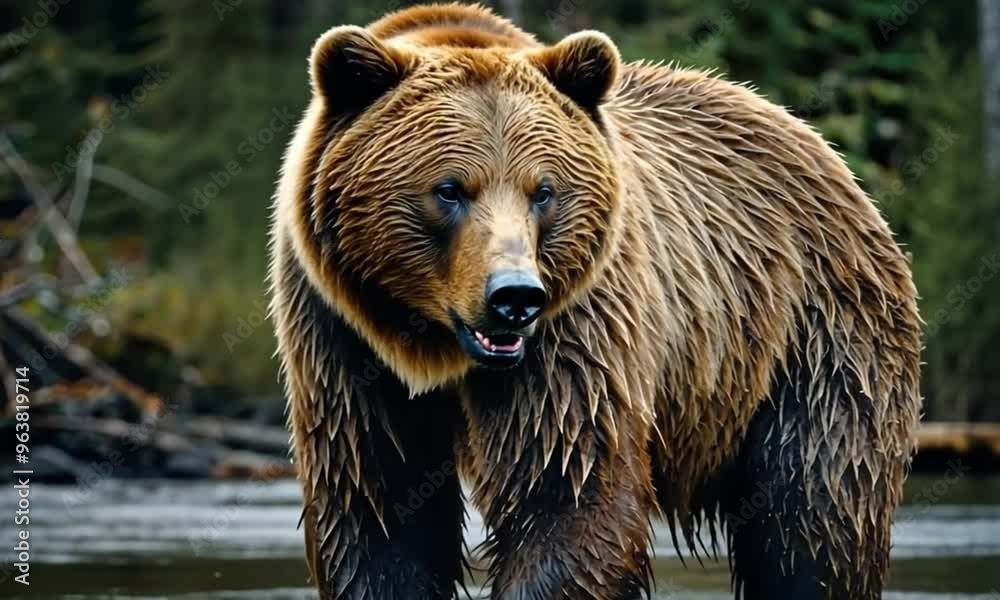 wild bear looking for prey in the river wild bear looking for prey in the river