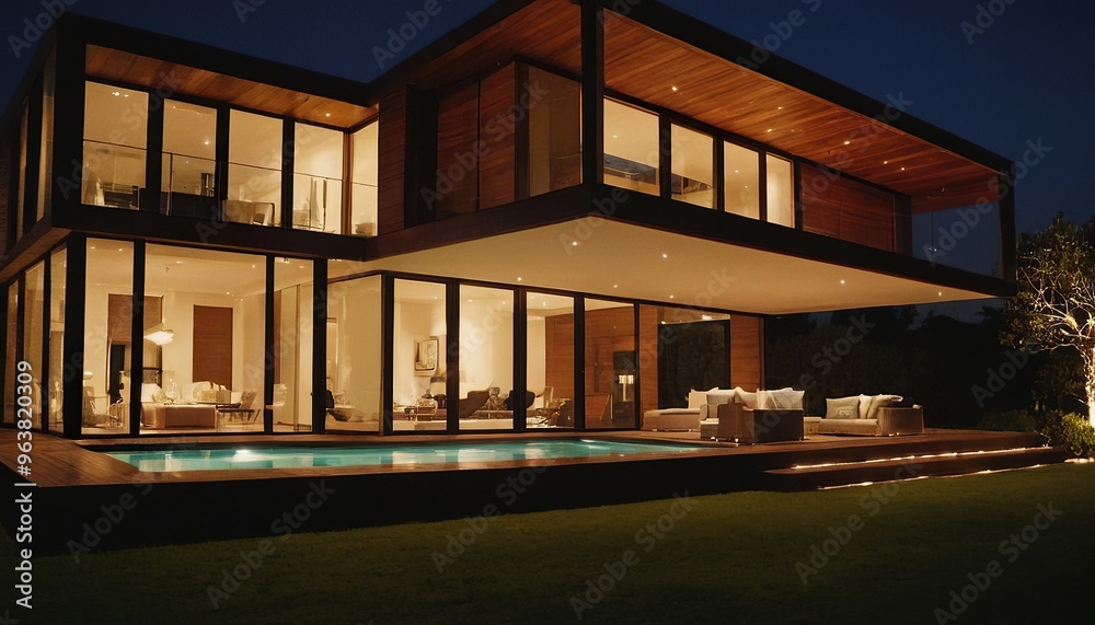 3d render of a luxurious house. Modern house in the evening luxury house at dusk night view 4 3d render of a luxurious house. Modern house in the evening luxury house at dusk night view 4
