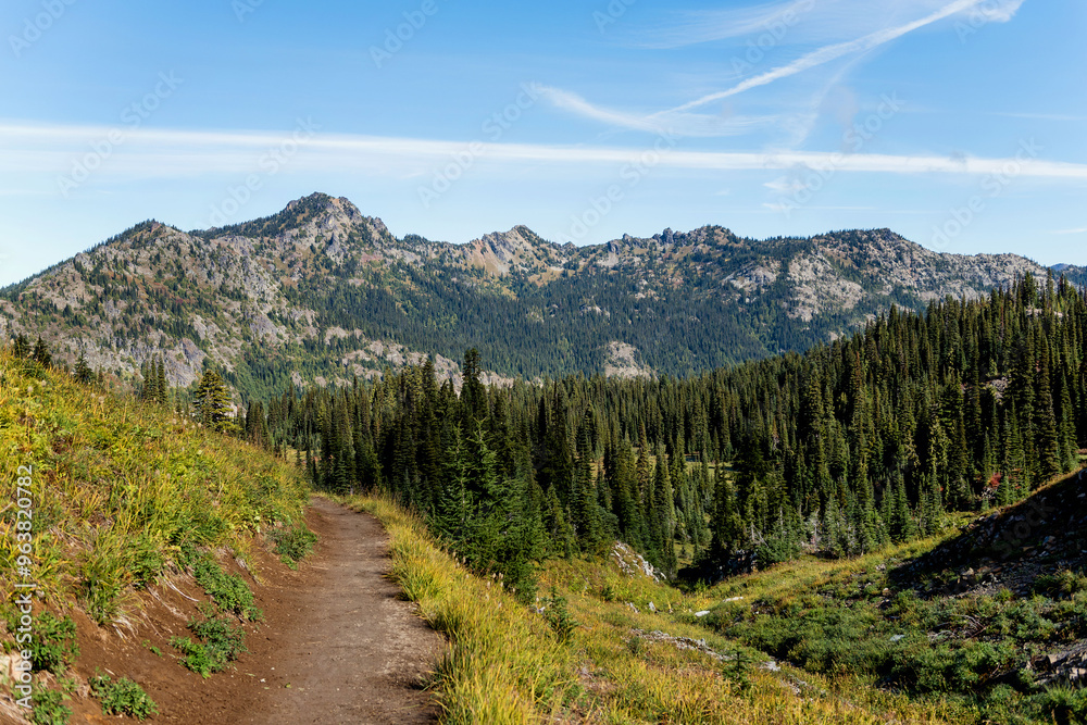 Hiking views on Naches Peak Loop Trail at Mount Rainier Hiking views on Naches Peak Loop Trail at Mount Rainier