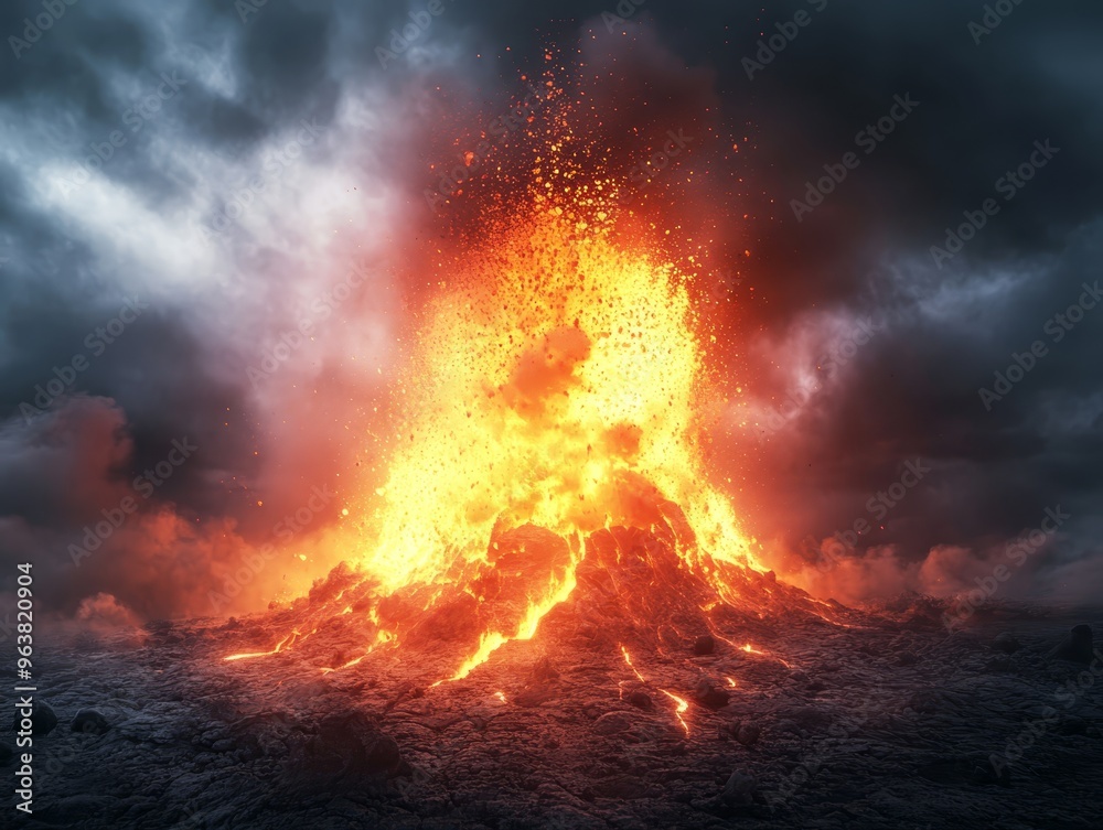 Eruption of a Volcano with Lava Flow and Smoke Eruption of a Volcano with Lava Flow and Smoke