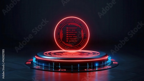 Futuristic digital interface with neon red and blue lights in a dark background, showcasing advanced technology in sci-fi style.