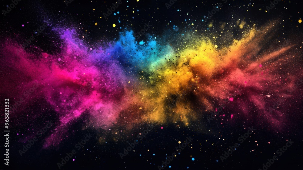 Fototapeta premium A striking explosion of vibrant colors fills the dark space, creating an artistic visual experience that captivates the senses