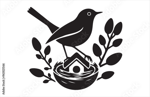 Vector art of European small  bird of silhouette vector illustration
