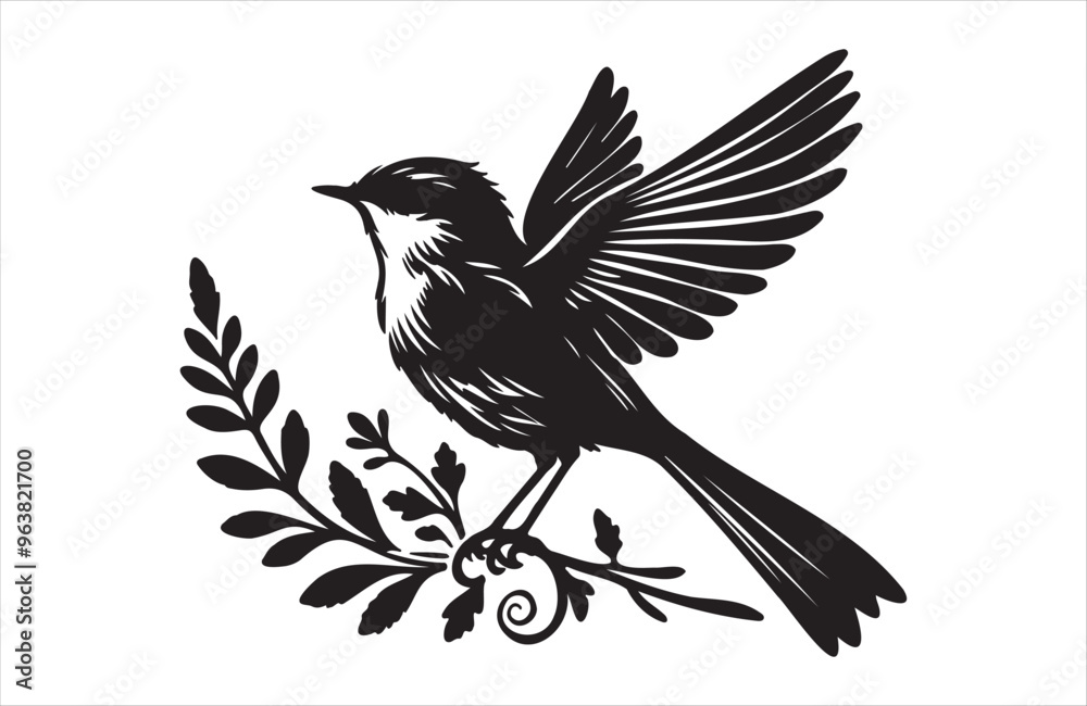 Obraz premium Vector art of European small bird of silhouette vector illustration