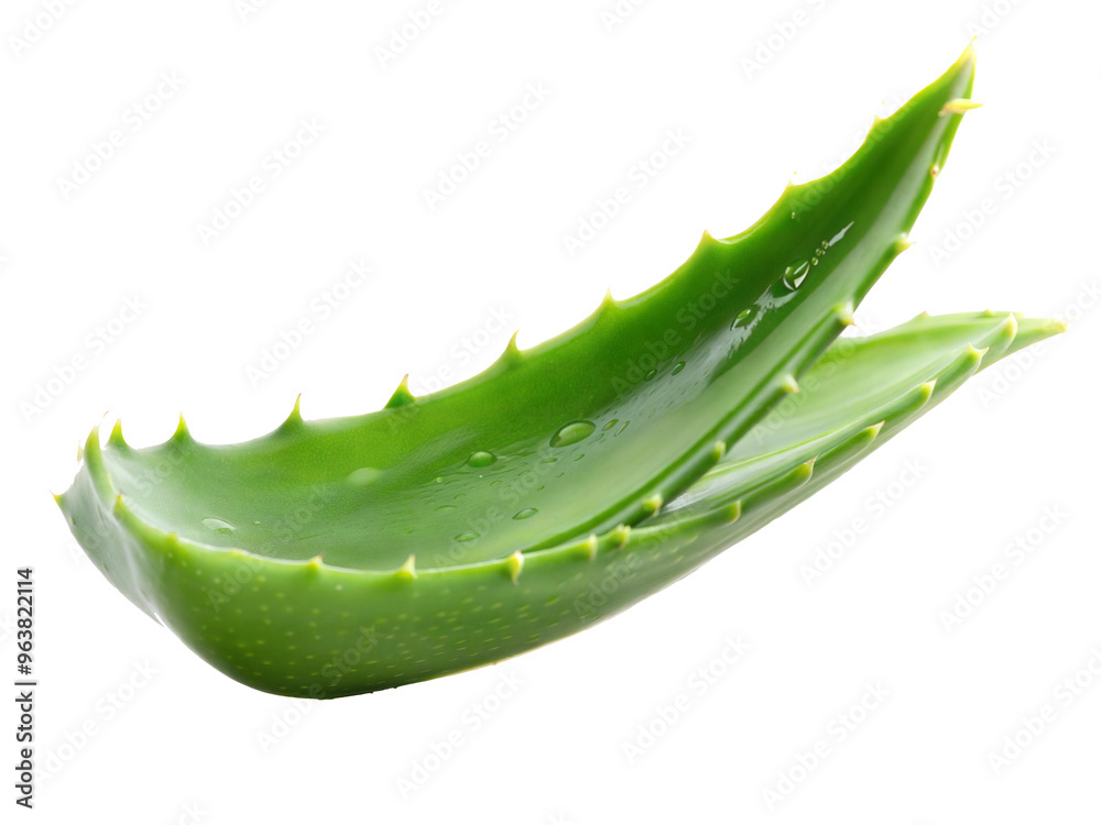 Fresh Aloe Vera Leaf with Water Droplets Isolated on White Background Fresh Aloe Vera Leaf with Water Droplets Isolated on White Background