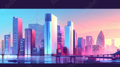 Wallpaper Mural Modern city architecture, unique buildings, flat design illustration Torontodigital.ca
