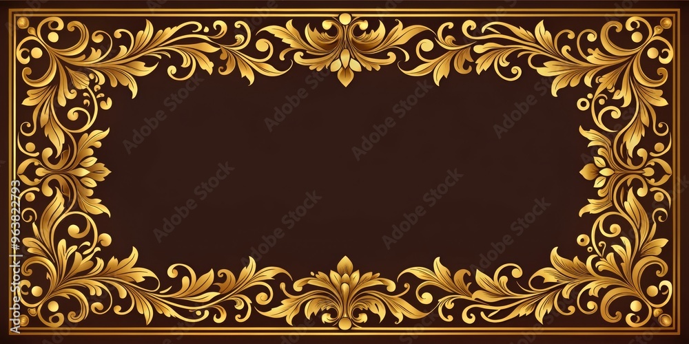 Gold Baroque Frame, brown background, golden leaves, floral design, ornate, decorative, border