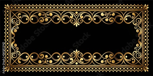 Golden Ornate Frame on Black Background, Gold, Frame, Ornate