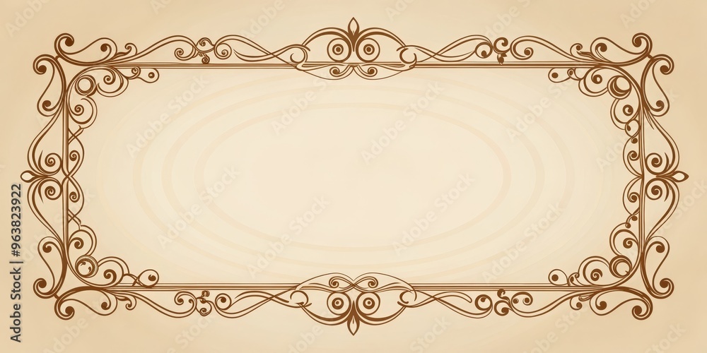 Ornate Brown Swirl Frame, Digital Illustration, Beige Background, Frame Design, Swirls, Frame, Illustration Ornate Brown Swirl Frame, Digital Illustration, Beige Background, Frame Design, Swirls, Frame, Illustration