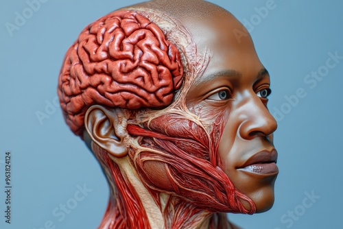 Somatotopy neurotrophins and inferior colliculus african male head anatomy revealing muscles and nerves with detailed brain dissection photo