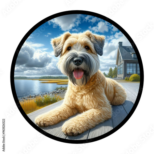 A circular 3D rendered image of a Soft Coated Wheaten Terrier, isolated on a transparent background photo