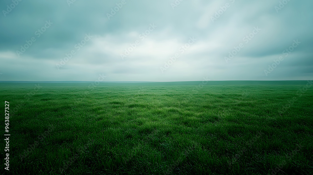 vast expanse of green grass beneath a low, cloudy sky, with the soft light casting an even tone across the field vast expanse of green grass beneath a low, cloudy sky, with the soft light casting an even tone across the field