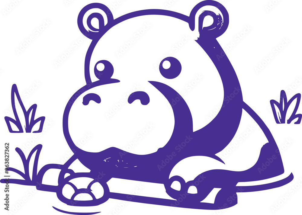 Line drawing Hippopotamus cartoon character animals vector illustrations art on white background generated Ai Line drawing Hippopotamus cartoon character animals vector illustrations art on white background generated Ai