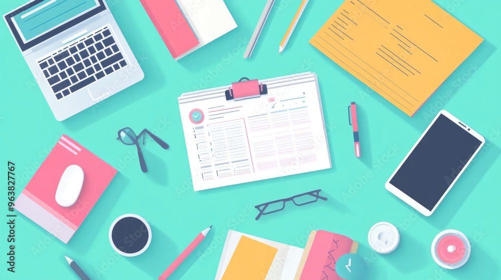 Smart project management tools for remote teams, flat design, top view, tech productivity theme, animation, Split-complementary color scheme Smart project management tools for remote teams, flat design, top view, tech productivity theme, animation, Split-complementary color scheme