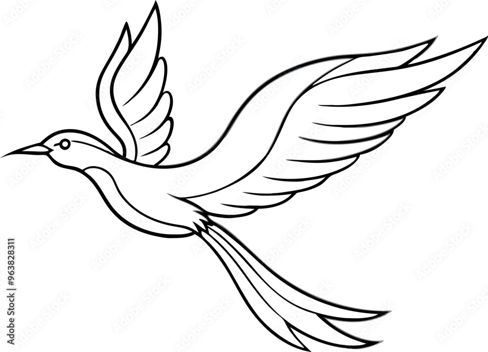 Elegant Line Art of a Bird in Flight with Detailed Wings and Feathers Elegant Line Art of a Bird in Flight with Detailed Wings and Feathers