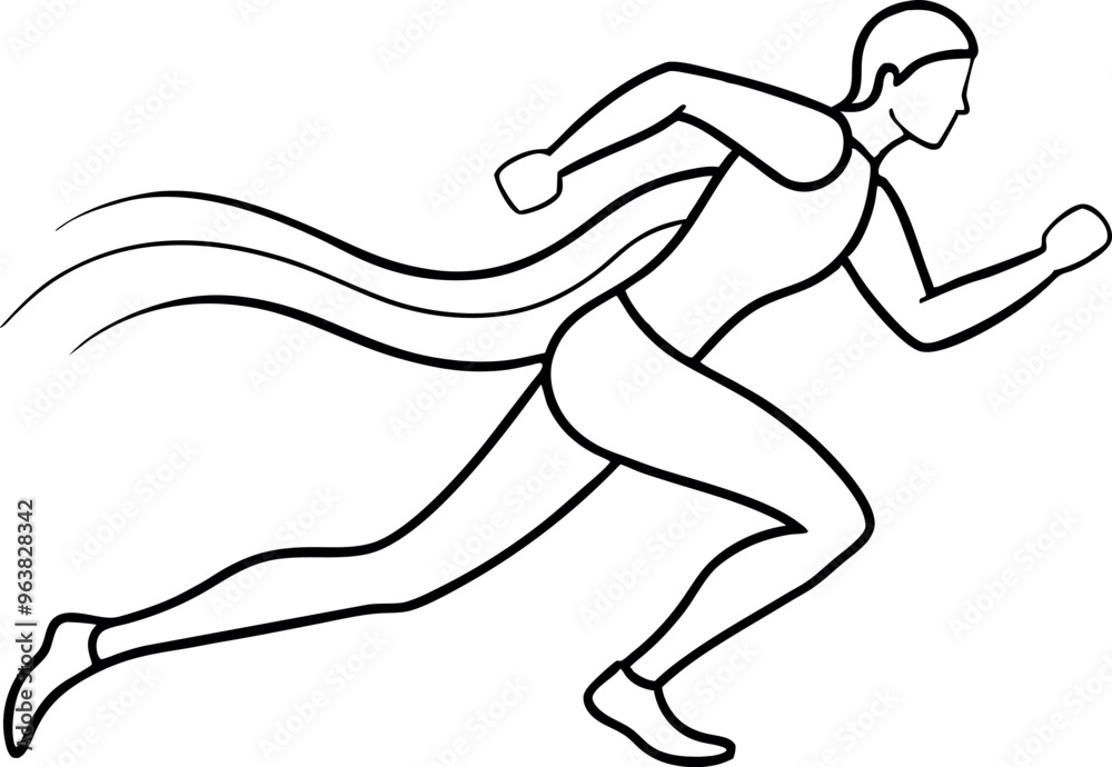 Dynamic Line Art of a Female Runner in Motion, Capturing Speed and Energy in Simplistic Style