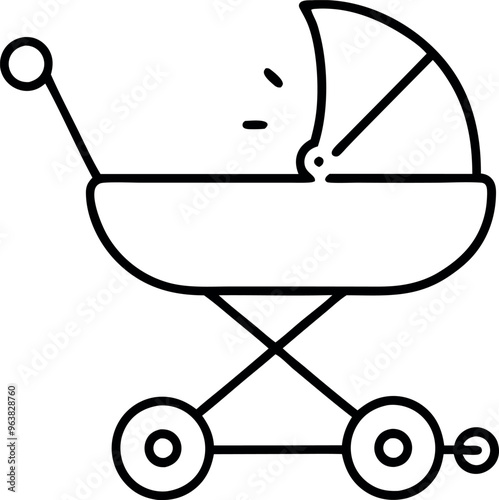 Minimalist Line Art Icon of Baby Stroller for Parenting and Childcare Themes