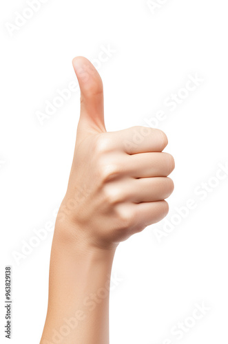 Thumbs up gesture, symbolizing positivity, and encouragement, isolated on transparent background photo