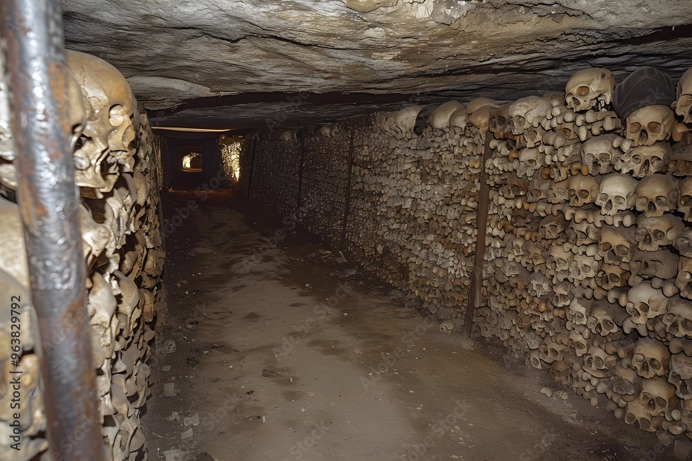 Fototapeta premium A tunnel filled with lots of skulls and bones