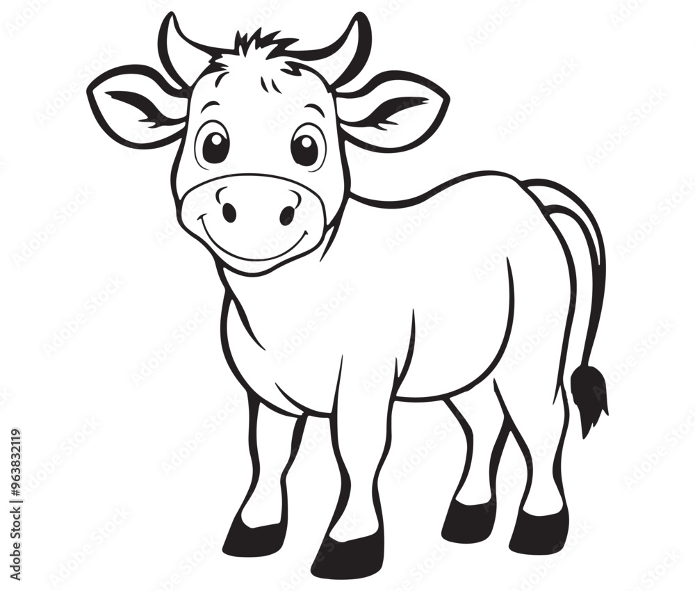 Fototapeta premium Cow cartoon isolated on white background cute cow coloring pages for children