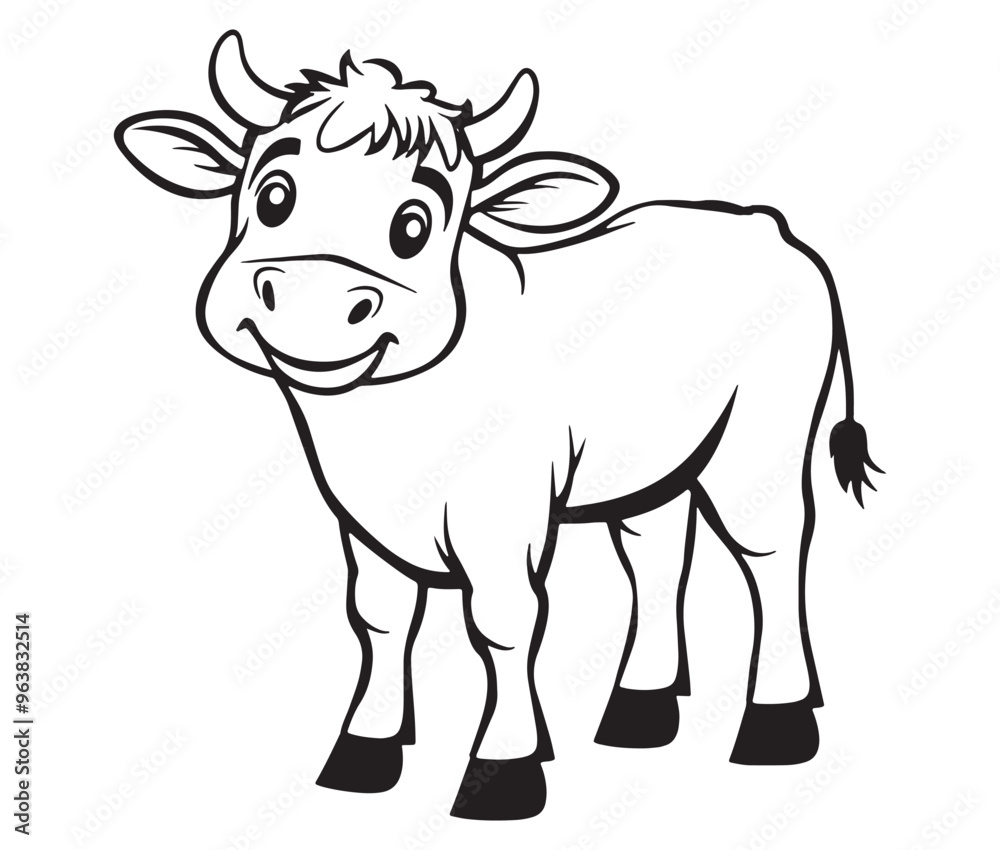 Fototapeta premium Cow cartoon isolated on white background cute cow coloring pages for children