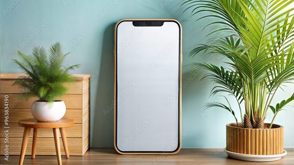 Blank white cell phone template.Mockup blank.Modern smartphone mockup on wooden surface with copy space Blank white cell phone template.Mockup blank.Modern smartphone mockup on wooden surface with copy space