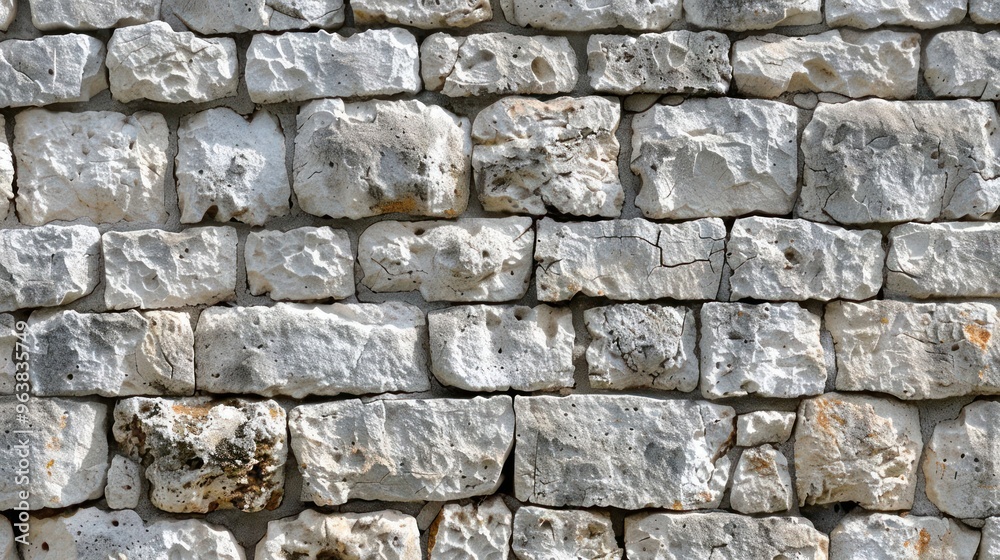 Closeup of a rough, white stone wall with uneven bricks. Closeup of a rough, white stone wall with uneven bricks.
