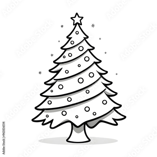 illustration of a simple Christmas tree, black and white