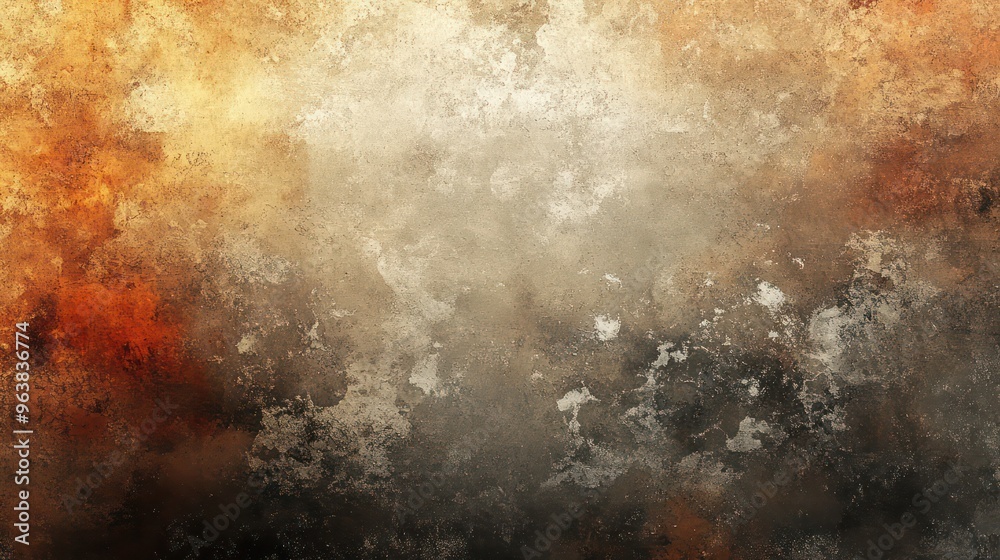 Obraz premium A blurry, grainy, and somewhat dark image with a lot of texture. The colors are mostly brown and black, with some orange and white. Scene is somewhat ominous and mysterious