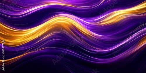 The dynamic flow of purple and yellow against a black background, fantastic and dreamy, abstract technology background. A digital background or element of graphics, wallpaper with copyspace.