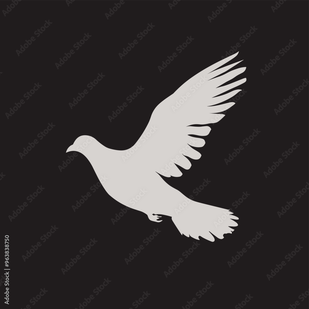 Fototapeta premium Silhouette of a dove in flight against a dark background, symbolizing peace and freedom.