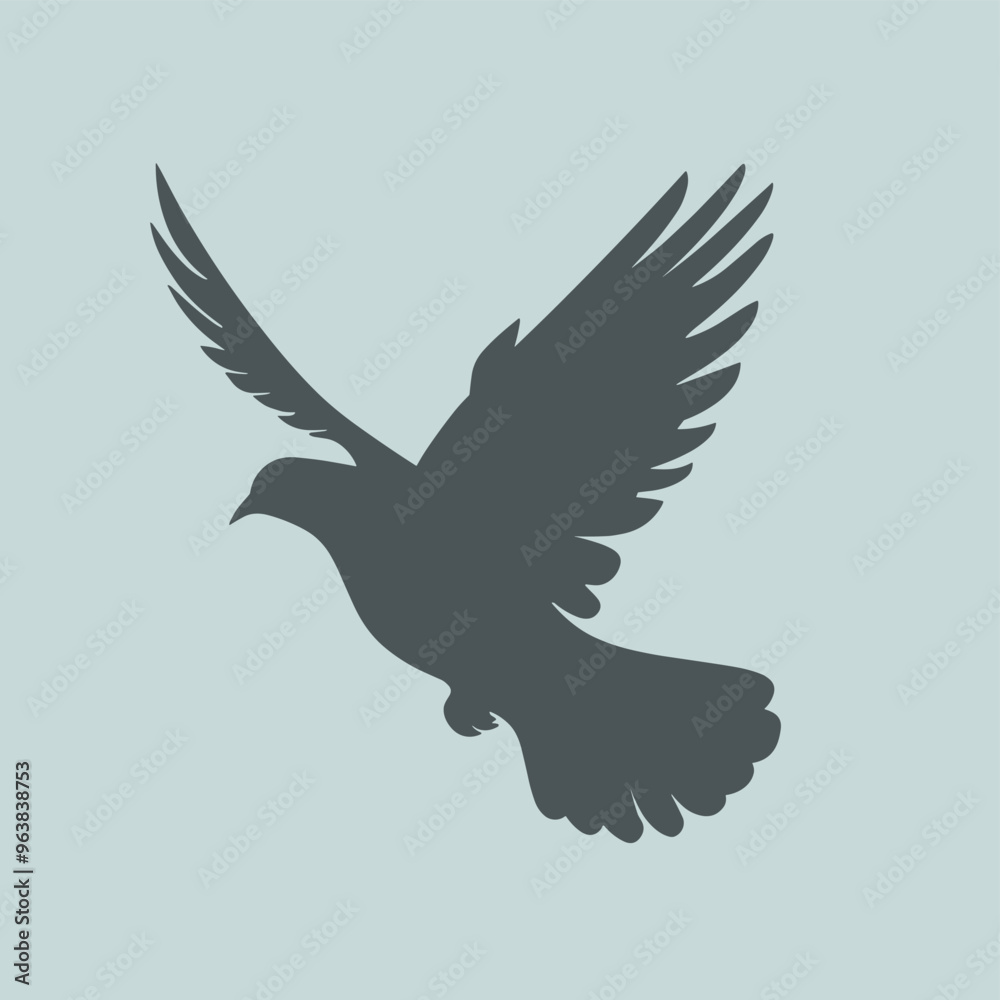 Fototapeta premium Silhouette of a bird in flight against a light blue background, capturing a sense of freedom and peace.