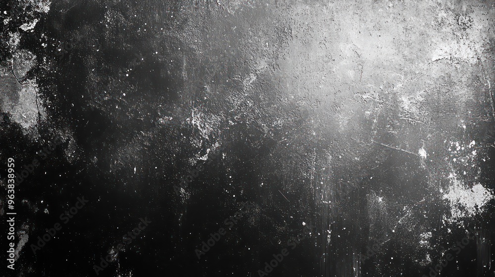 Obraz premium A black and white photo of a wall with a lot of dust and debris. The photo has a moody and gritty feel to it, as if it were taken in an abandoned or neglected space